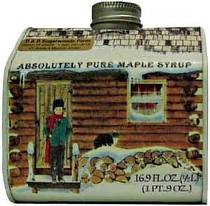 Vermont maple syrup log cabin tin - 16.9 oz - D&D Sugarwoods Farm - Glover VT